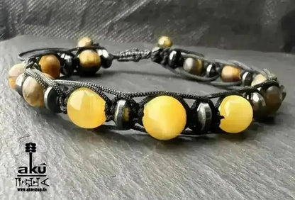 Männer Armband braunes und gold Tigerauge, freie Größe einstellbares Macreme Band - AkueShop