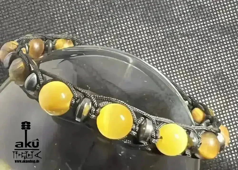 Männer Armband braunes und gold Tigerauge, freie Größe einstellbares Macreme Band - AkueShop