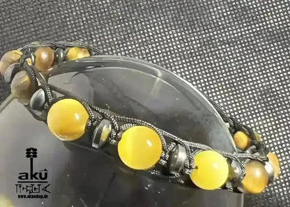 Männer Armband braunes und gold Tigerauge, freie Größe einstellbares Macreme Band - AkueShop