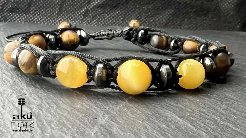 Männer Armband braunes und gold Tigerauge, freie Größe einstellbares Macreme Band - AkueShop