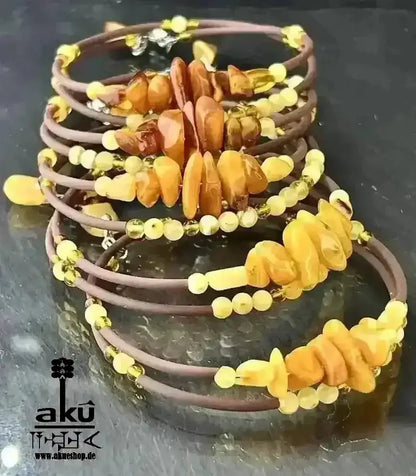Memory Draht Armreif Bernstein A+ Qualität, natürlichen Edelsteinen, handgefertigtes Armreifen - AkueShop