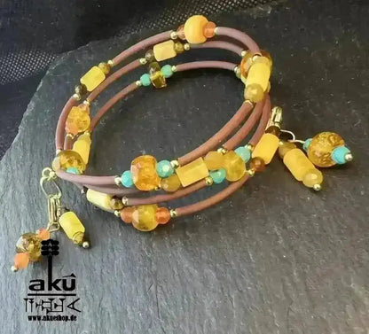 Memory - Draht - Armreif Bernstein, natürlichen Edelsteinen, handgefert vergoldete, Armreifen - AkueShop