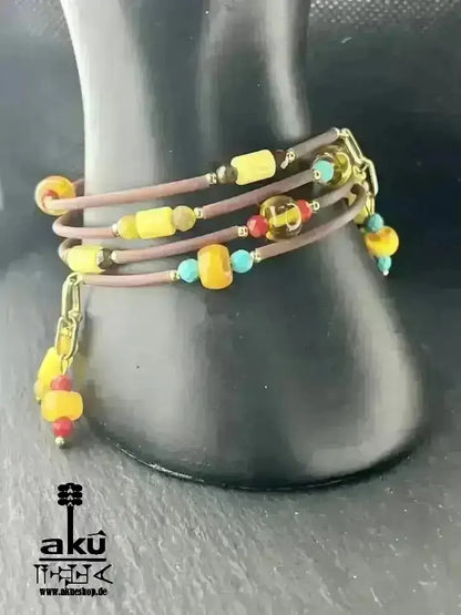 Memory - Draht - Armreif Bernstein, natürlichen Edelsteinen, handgefert vergoldete, Armreifen - AkueShop