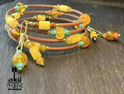 Memory - Draht - Armreif Bernstein, natürlichen Edelsteinen, handgefert vergoldete, Armreifen - AkueShop