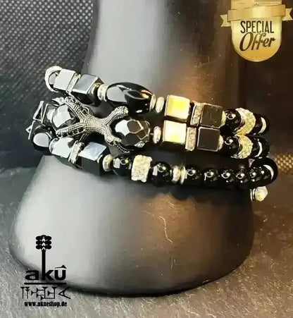 Memory - Draht - Armreif Hämatit & Onyx Armreif schwarz natürlichen Edelsteinen,Memory Wire bracelet - AkueShop
