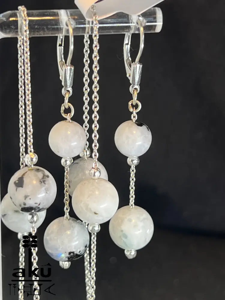 Mondstein Schmuckset natürliche Edelsteine 925er Silber schmuckset, 
Handgefertigte Halskette und Ohrringe, AkueSop