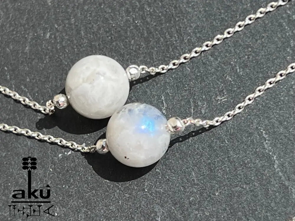 Mondstein Schmuckset natürliche Edelsteine 925er Silber schmuckset, 
Handgefertigte Halskette und Ohrringe, AkueSop