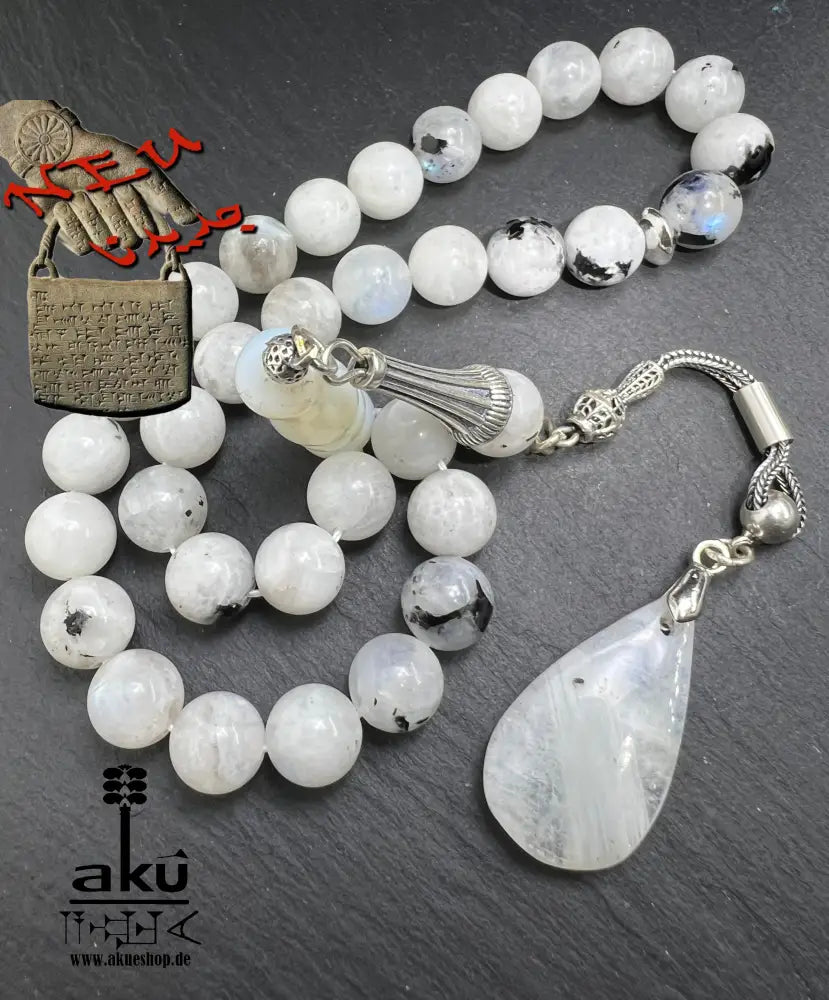 Mondstein Tasbih 925er Silber Quaste natürliche Edelstein Sibha Regenbogen Indischer Mondstein. Tasbih