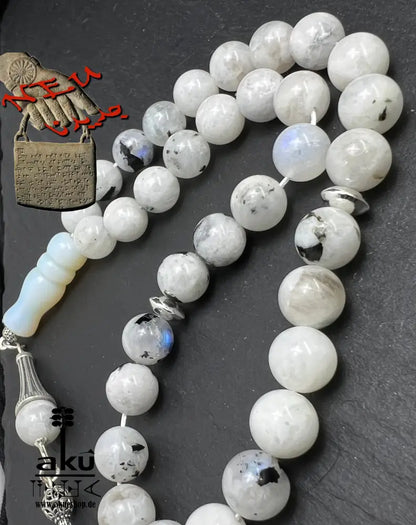 Mondstein Tasbih 925er Silber Quaste natürliche Edelstein Sibha Regenbogen Indischer Mondstein. Tasbih