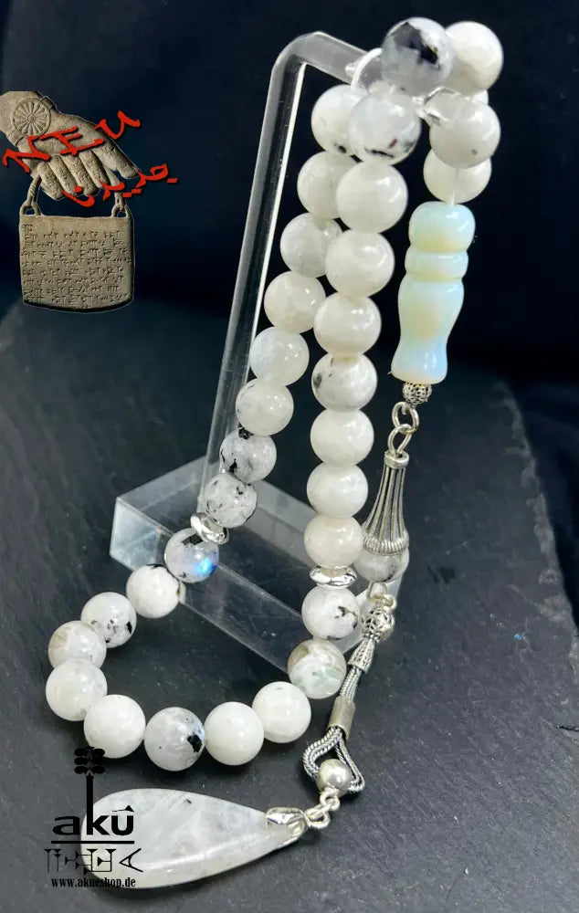 Mondstein Tasbih 925er Silber Quaste natürliche Edelstein Sibha Regenbogen Indischer Mondstein. Tasbih