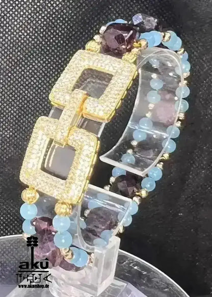 Mosambik, A+, Granat und Amazonit, Glücks - Edelstein - Armband, Natursteine Steine, Reiki Wurzel und Hals - Chakren, Meditationsenergie, vergoldet - AkueShop