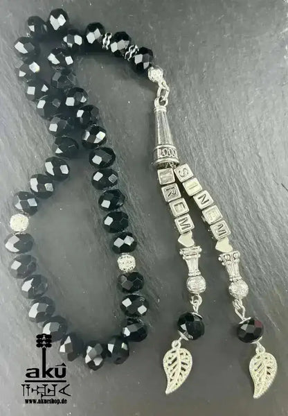 Namen Tesbih 33, schwarze Kristalle Perlen, islamisches Misbaha - AkueShop