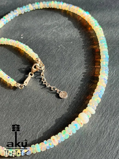 Natürliche Opal Halskette äthiopischer Vollfeuer Opal 7 mm Regenbogen Farbspiel Halskette