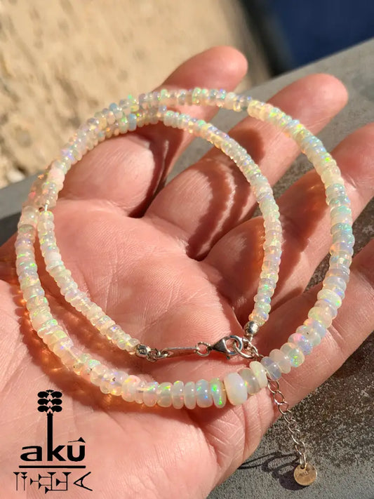 Natürliche Opal Halskette äthiopischer Vollfeuer Opal 7 mm Regenbogen Farbspiel Halskette