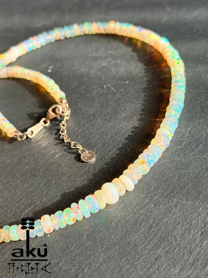 Natürliche Opal Halskette äthiopischer Vollfeuer Opal 7 mm Regenbogen Farbspiel Halskette