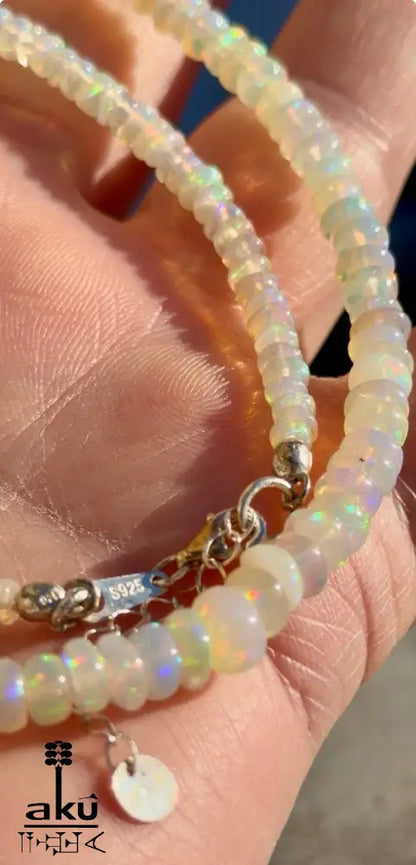 Natürliche Opal Halskette äthiopischer Vollfeuer Opal 7 mm Regenbogen Farbspiel Halskette