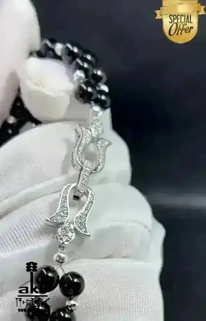 Natürliche schwarze Onyx Armband, duplizierte Perlen Edelsteinschmuck Meditationsenergie - AkueShop