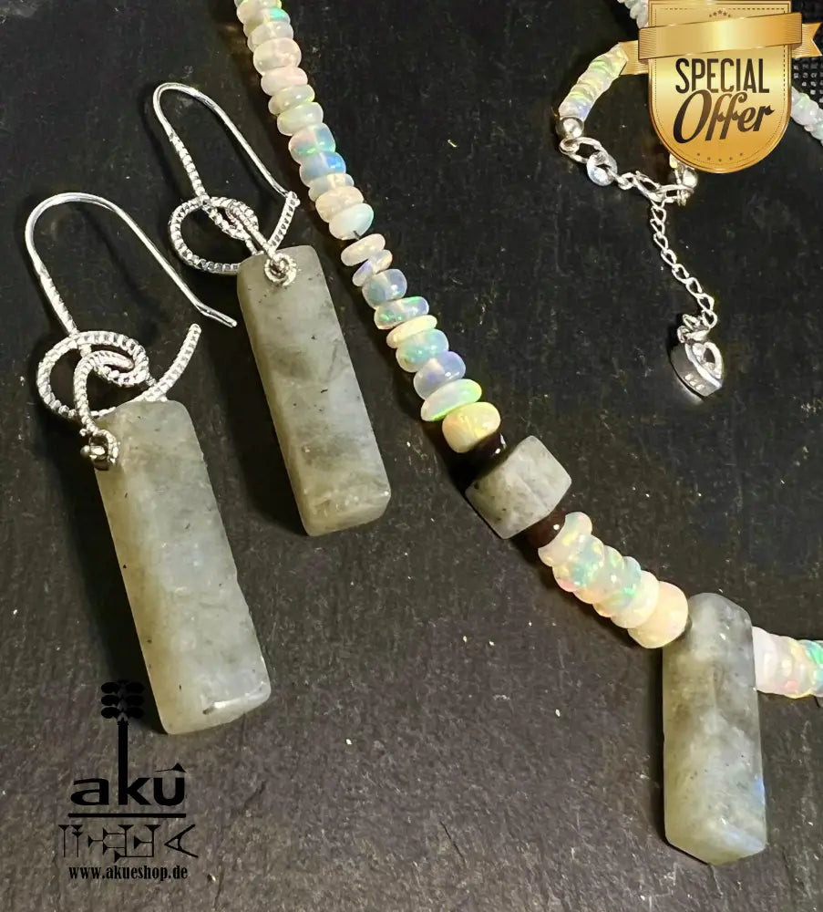 Natürliche Weiße Opal-Halskette Und Ohrringe Edelstein-Schmuckset Kronenchakra-Meditationsenergie