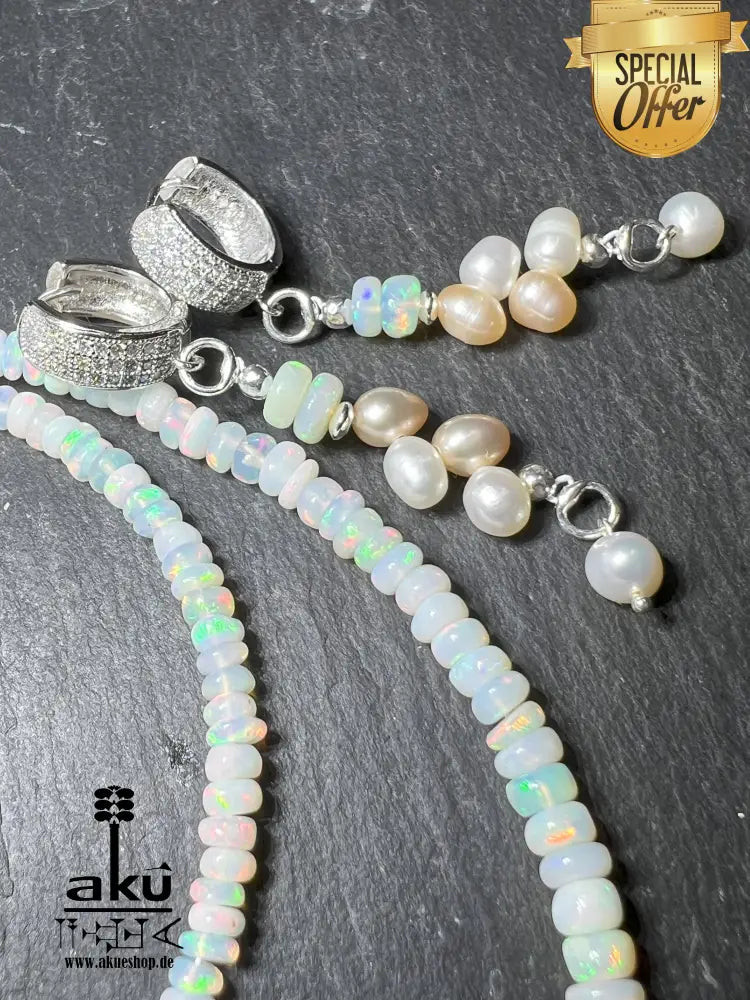 Natürliche Weiße Opal-Halskette Und Ohrringe Edelsteinschmuck Kronenchakra-Meditationsenergie