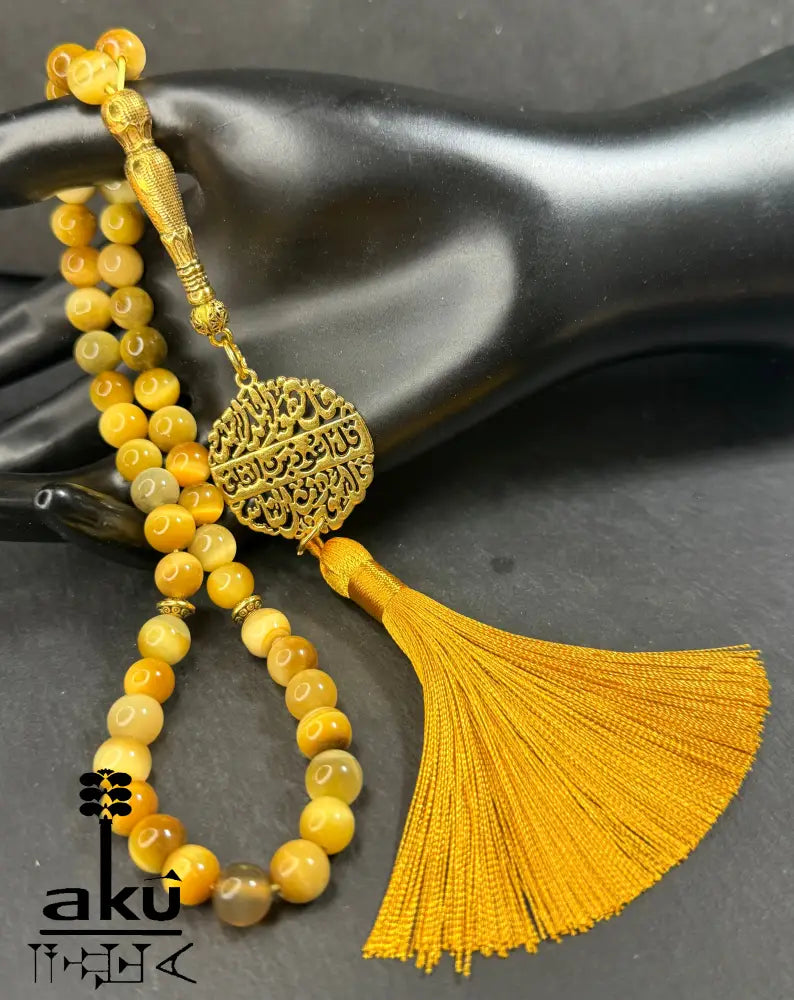 Handgefertigter Tasbih 45, natürlicher goldene Katzeauge Stein, islamische Misbaha