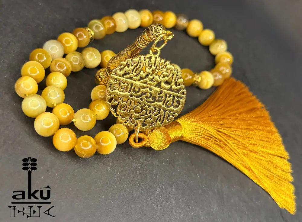 Handgefertigter Tasbih 45, natürlicher goldene Katzeauge Stein, islamische Misbaha