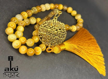 Handgefertigter Tasbih 45, natürlicher goldene Katzeauge Stein, islamische Misbaha