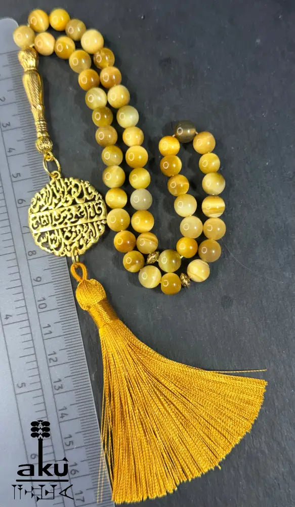 Handgefertigter Tasbih 45, natürlicher goldene Katzeauge Stein, islamische Misbaha