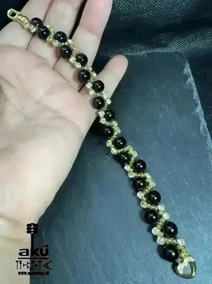 Natürlicher Jade/Onyx Armband, Herz/Wurzelchakren positive Energie Partygeschenk - AkueShop