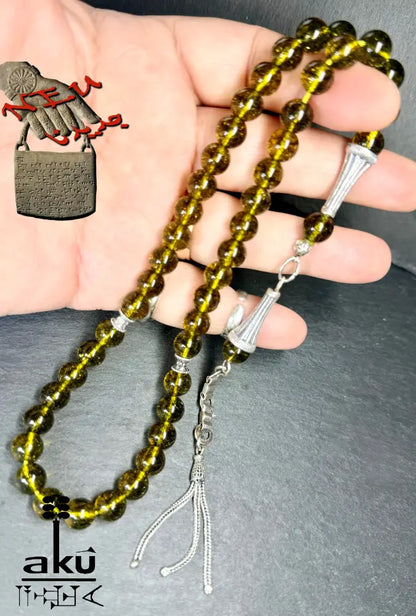 Natürlicher Peridot Tasbih, Edelstein, islamische Misbaha, Herz chakra, 925 Sterling Silbere Quaste