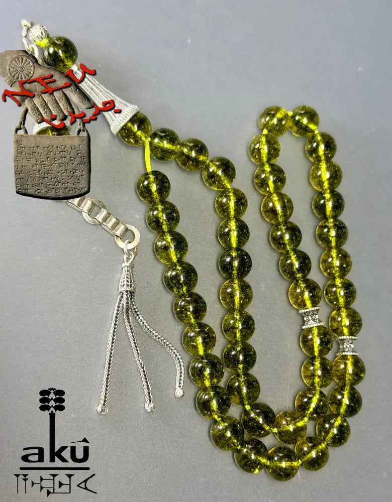 Natürlicher Peridot Tasbih, Edelstein, islamische Misbaha, Herz chakra, 925 Sterling Silbere Quaste