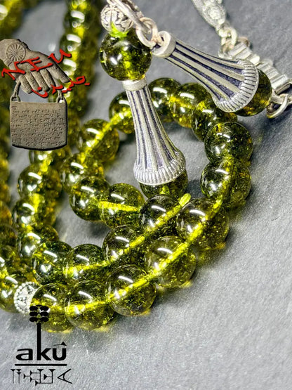 Natürlicher Peridot Tasbih, Edelstein, islamische Misbaha, Herz chakra, 925 Sterling Silbere Quaste