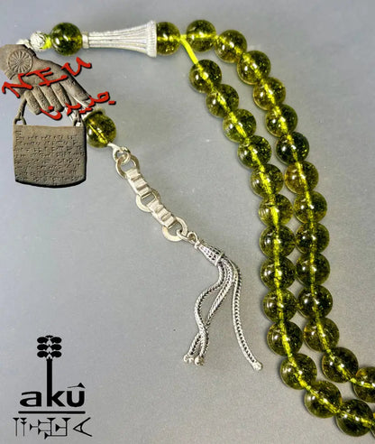 Natürlicher Peridot Tasbih, Edelstein, islamische Misbaha, Herz chakra, 925 Sterling Silbere Quaste