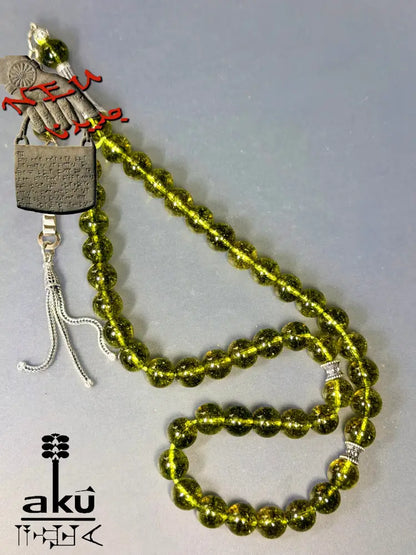 Natürlicher Peridot Tasbih, Edelstein, islamische Misbaha, Herz chakra, 925 Sterling Silbere Quaste