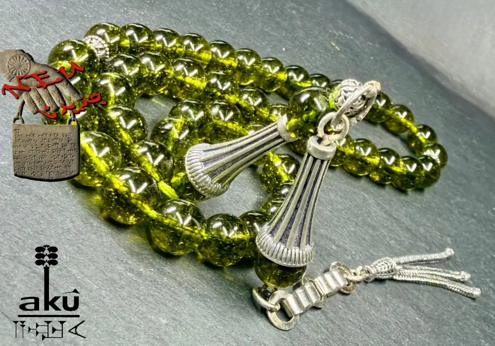 Natürlicher Peridot Tasbih, Edelstein, islamische Misbaha, Herz chakra, 925 Sterling Silbere Quaste