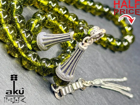 Natürlicher Peridot Tasbih, Edelstein, islamische Misbaha, Herz chakra, 925 Sterling Silbere Quaste