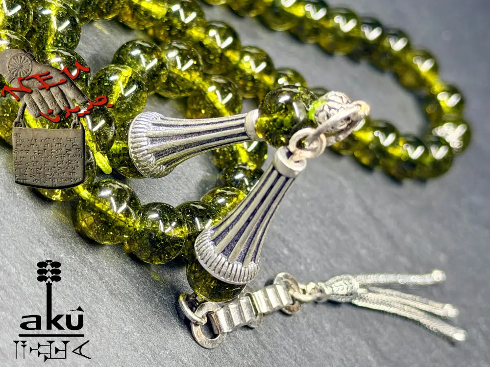 Natürlicher Peridot Tasbih, Edelstein, islamische Misbaha, Herz chakra, 925 Sterling Silbere Quaste