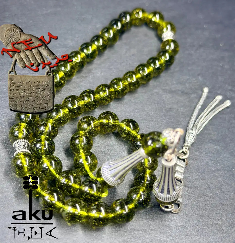 Natürlicher Peridot Tasbih, Edelstein, islamische Misbaha, Herz chakra, 925 Sterling Silbere Quaste