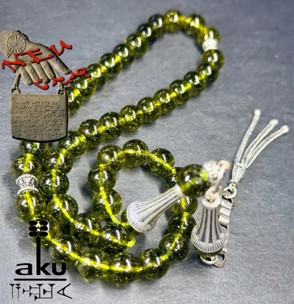Natürlicher Peridot Tasbih, Edelstein, islamische Misbaha, Herz chakra, 925 Sterling Silbere Quaste