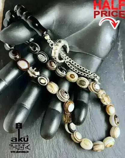 Natürlicher Sulämani Achat Tesbih, 33 Akik Edelsteinperlen, islamisches Misbaha, Wurzelchakra Heilungsenergie schöne Quaste - AkueShop