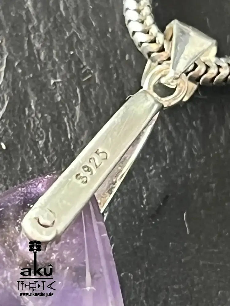 Natürliches Amethyst Halskette, Lili Edelstein, 925er Silber, Kronen & Drittenauge Chakra Heilungsenergie - AkueShop