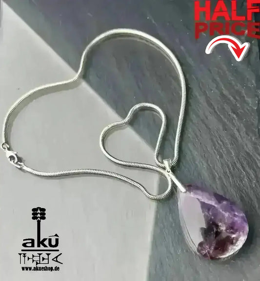 Natürliches Amethyst Halskette, Lili Edelstein, 925er Silber, Kronen & Drittenauge Chakra Heilungsenergie - AkueShop