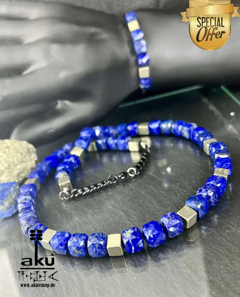Natürliches Lapislazuli und Pyrit Steine, Unisex Halskette und armband, Dritteaugen und Solar Plexus Chakras, meditation energie.