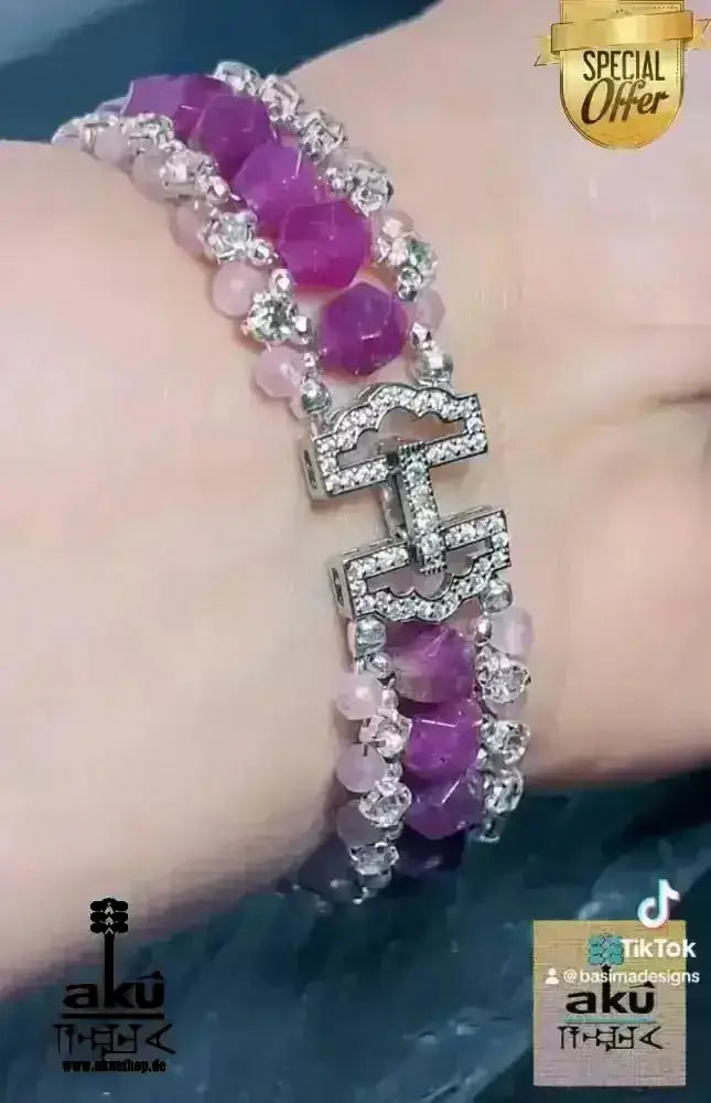 Natürliches roses Chalcedony/Angelit Armband, Bling Bling glänzendes breite Schmuck - AkueShop