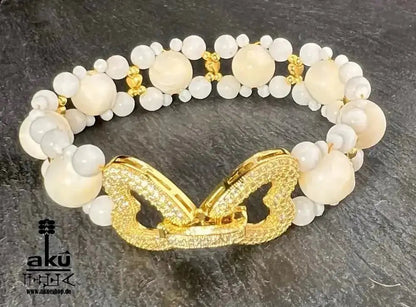 Natürlichem Perlmutt Armband, vergoldet, Kronenchakra, Reiki, Meditation Energie - AkueShop