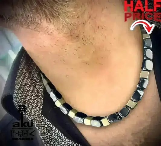 Handgefertigte Halskette, Onyx & Pyrit naturlische Steine, 925er Silber, Wurzel Chakra, meditation energie - AkueShop