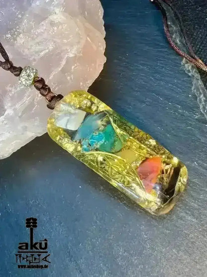 Orgonit 7Chakras Halskette Edelstein Gold Energieanhänger Orgonit Geometrie Harz, Reiki - Meditationsenergie - AkueShop