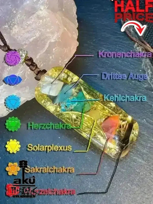 Orgonit 7Chakras Halskette Edelstein Gold Energieanhänger Orgonit Geometrie Harz, Reiki - Meditationsenergie - AkueShop
