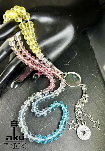 Personalisierte Tasbih mit Foto-Medaillon Kristallperlen Gebetskette Geschenk zu Ramadan & Eid Tasbih