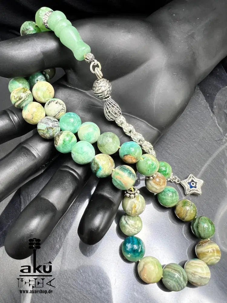 Phoenix Jade Tasbih Islamisches Eid-Geschenk 925 Silber Quaste Herzchakra-Energie, riesige Misbaha, Muslimmsche Schmuck, Sibha, AkueShop, boseaugeschutz