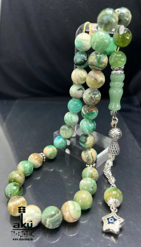 Phoenix Jade Tasbih Islamisches Eid-Geschenk 925 Silber Quaste Herzchakra-Energie, riesige Misbaha, Muslimmsche Schmuck, Sibha, AkueShop